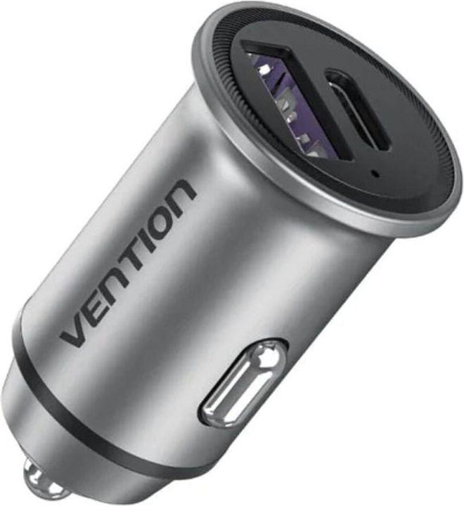 Actual product image Vention Two-Port USB A+A(30+30) Car Charger Gray Mini Style Aluminium Alloy Type