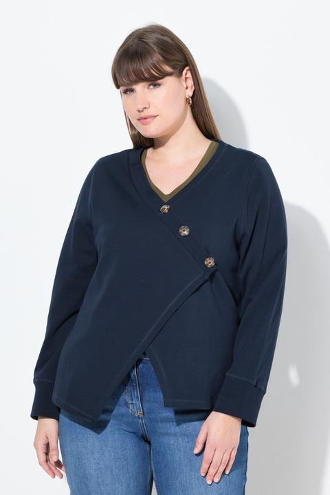 Image du produit Ulla Popken Veste en molleton de coton bio, encolure en V et manches longues (50, 52)