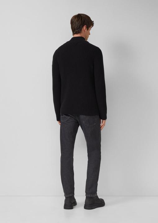 Produktbild s.Oliver Strickpullover Gerippter Baumwoll-Pullover mit Troyer-Kragen (M)