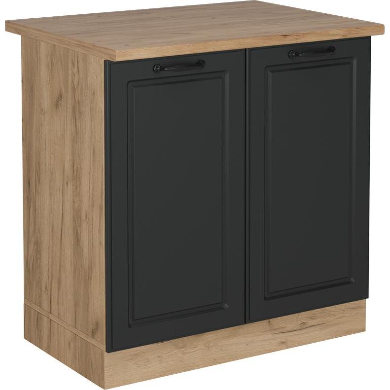 Vicco, Regal, Spülenunterschrank R-Line, Anthrazit Landhaus/Goldkraft Eiche, 80 cm, AP Eiche