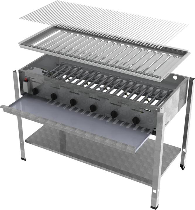 Actual product image ChattenGlut 6-burner gas roaster with individual stainless steel rods as grates (27 kW)