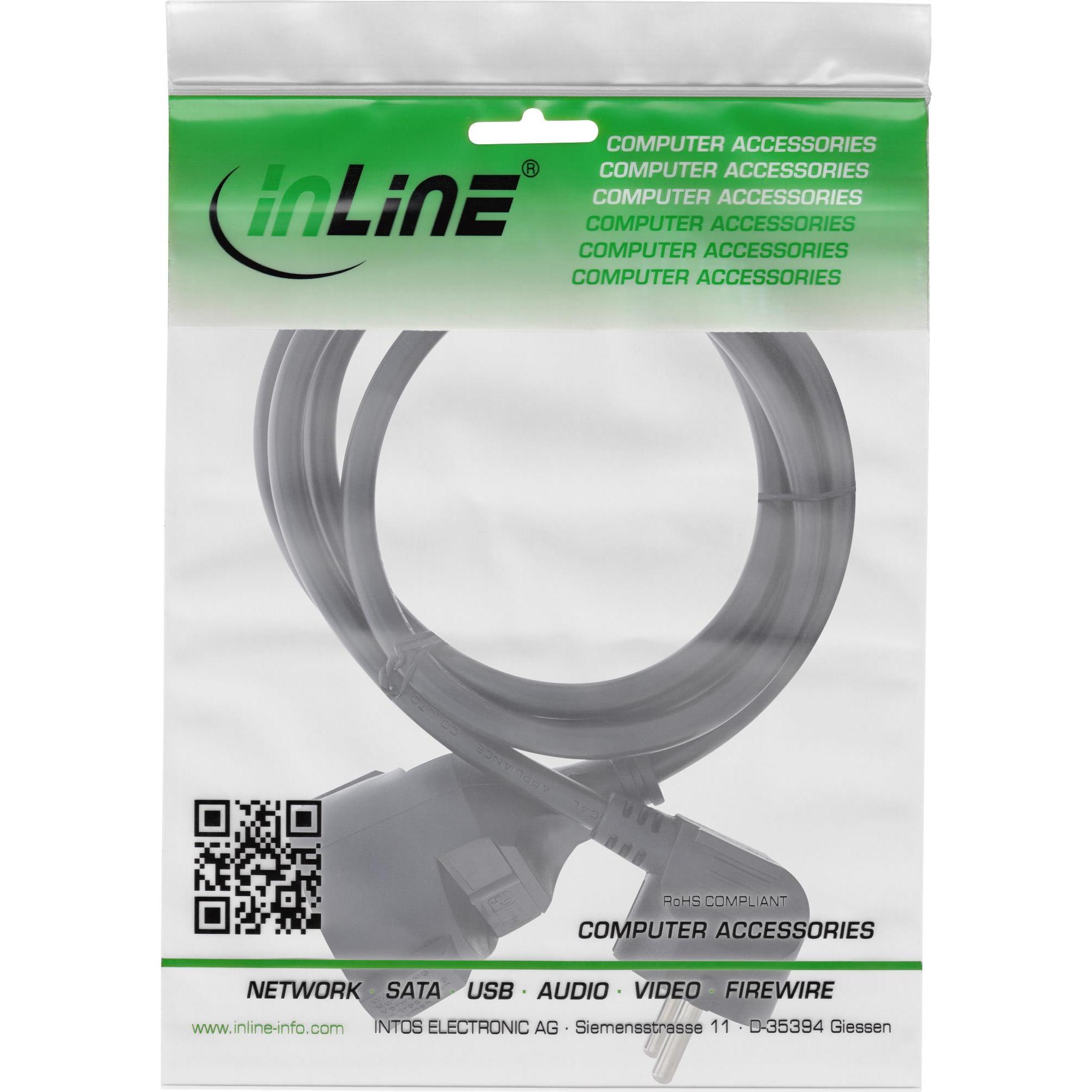 Thumbnail - InLine, Verlängerungskabel, Strom-Verlängerung Schutzkontakt Stecker gewinkelt / Buchse, schwarz, 3 (3 m, CEE 7/3)