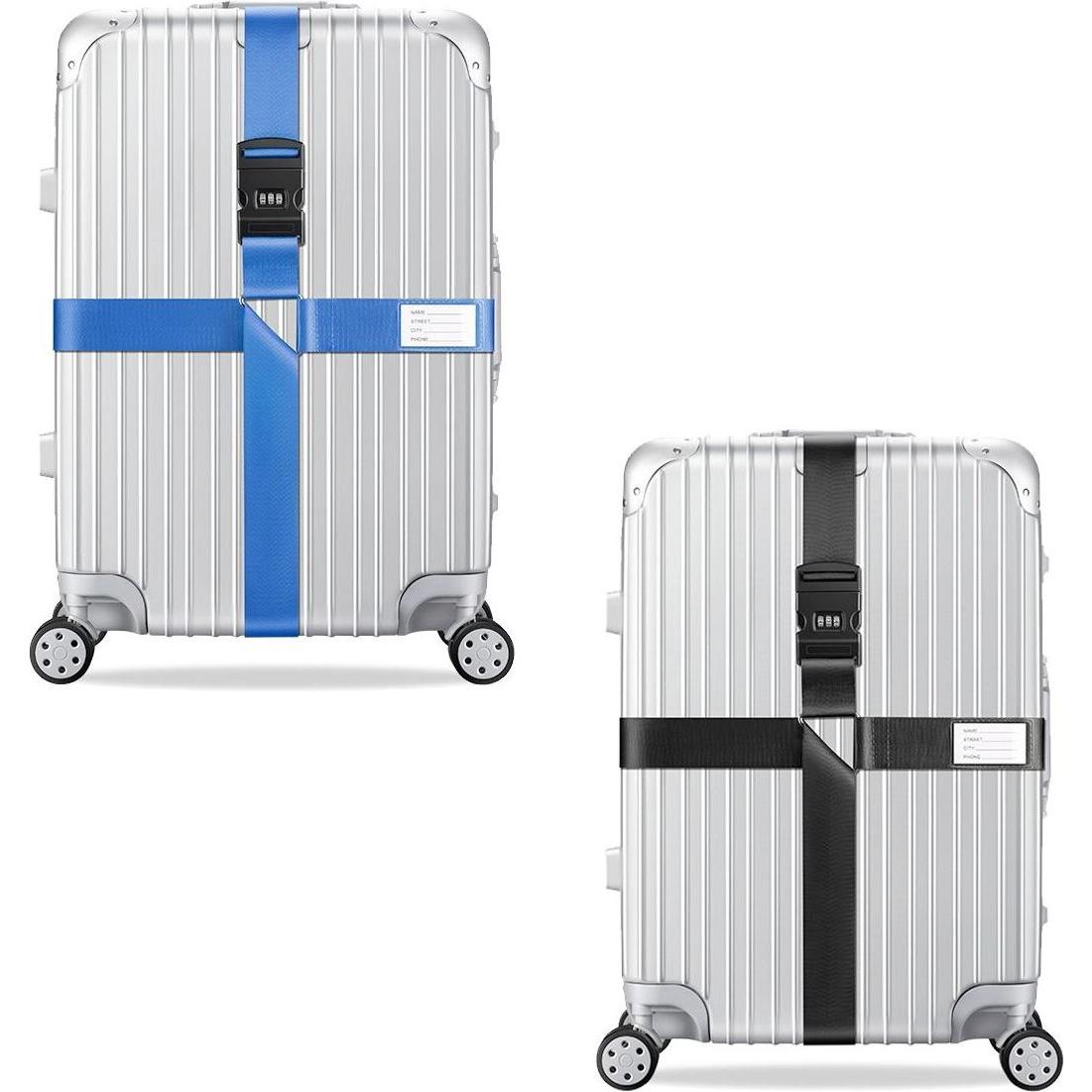 König Design, Reisezubehör, 2x Kreuz Kofferband Koffergurt Gepäckband Kofferriemen Gepäckgurt Zahlencode Set, Blau