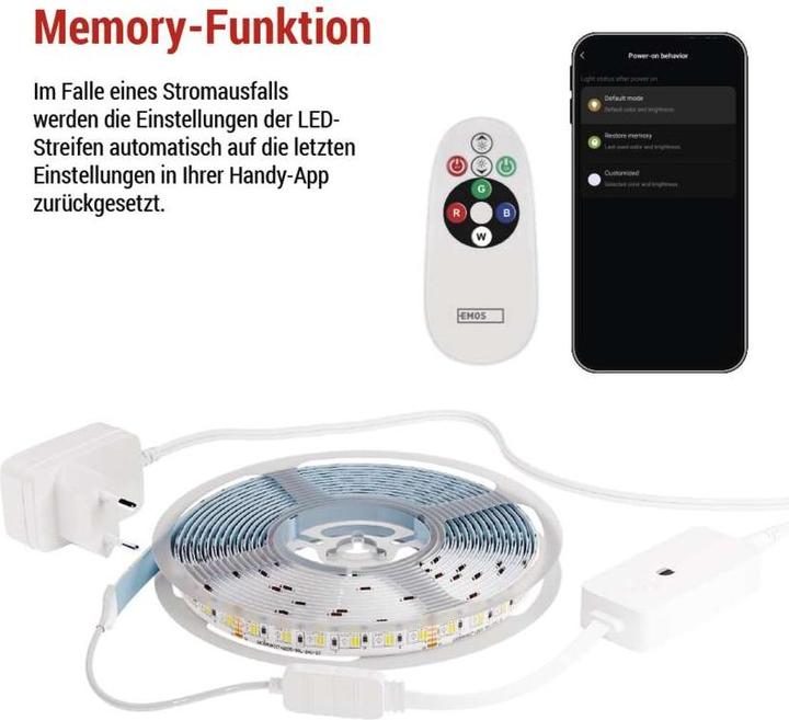 Actual product image Emos GoSmart LED-Streifen WiFi 5 m, 22W, 1400lm, RGB/CCT (Cold White, Warm white, 500 cm, Indoor)