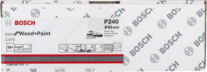 Actual product image Bosch Professional Zubehör Abrasive sheet C470, 93 x 186 mm, 240, 8 holes, Velcro, pack of 50 (240)