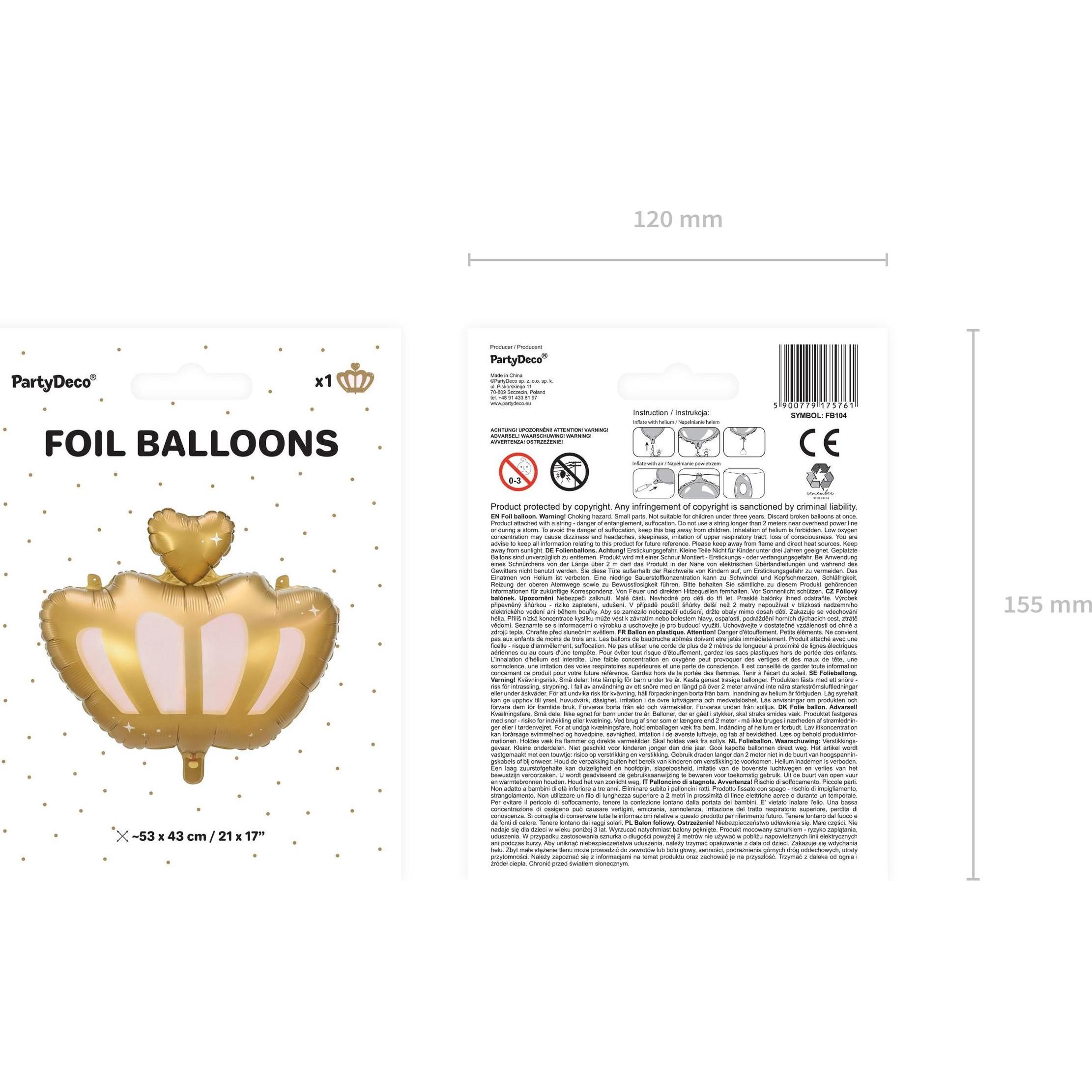 Thumbnail - Partydeco Folienballon Krone 52 x 42 cm, Gold
