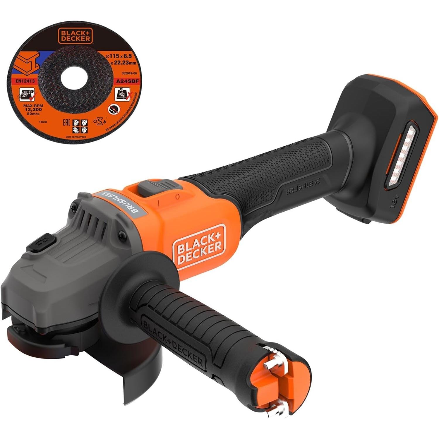 Black & Decker, Smerigliatrice angolare, BLACKDECKER 18V Brushless Cordless Grinder 115cm Bare BCG6L8NXJ (115 mm)