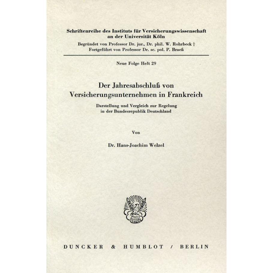Der Jahresabschluss von Versicherungsunternehmen in Frankreich., Fachbücher von Hans-Joachim Welzel