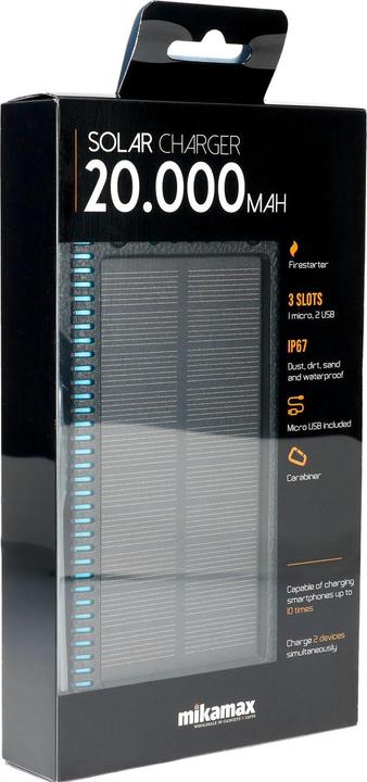 Image du produit Mikamax Banque de puissance solaire (20000 mAh, 74 Wh)