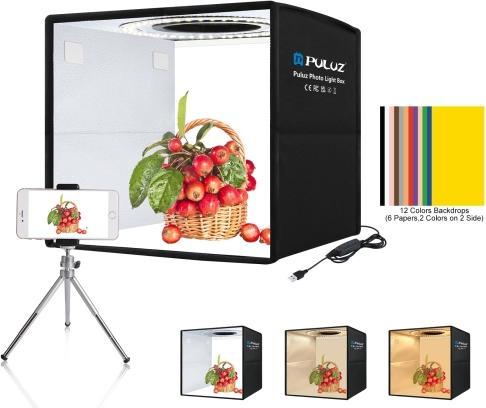 Produktbild Puluz 25cm Folding Portable 3 Modes Ring Light Shooting Tent Box + 6 Dual-side Color Backdrops (Black) (Aufnahmebox)