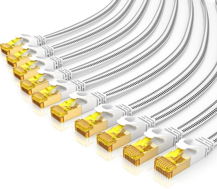Produktbild Primewire 10x CAT 7 Netzwerkkabel Flach Baumwollmantel, LAN Patchkabel Datenkabel, Flachbandkabel Verlegekabel (U/FTP, CAT7, 1 m)