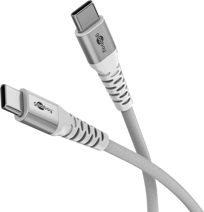 Goobay Cavo tessile da USB-C a USB-C con spine in metallo, 3 m, bianco (3 m, USB 2.0, 60 W)