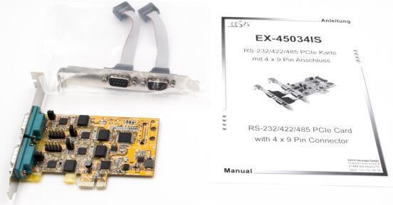 Produktbild Exsys 4S Seriell RS-232/422/485 PCIe Karte Surge Protection & Optical Isolation (FTDI Chip-Set)