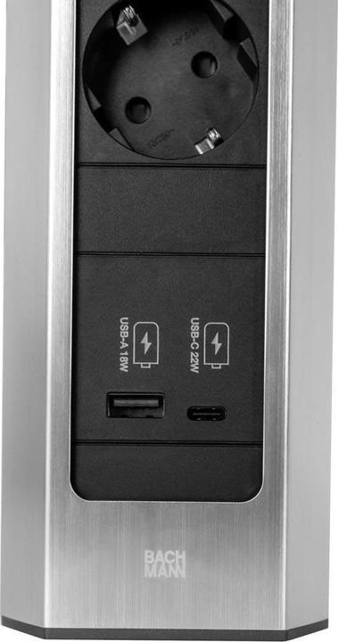 Image du produit Bachmann CASIA 2 3x prise de courant 1x USB-Charger A/C (932.006) aspect inox, long (3 x, CEE 7/3, 2 m)