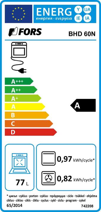 Label énergétique Fors Four EURO, noir BHD 60N Noir Inox
