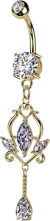 Actual product image Star Piercing Banane vergoldet mit zwei Kugeln Kristall silber Anhänger Floral Kristalle silber (Brass, Surgical steel 316L)