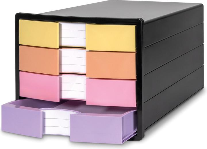 Pastellorange, Pastellrosa, Pastelllila, Pastellgelb, Schwarz