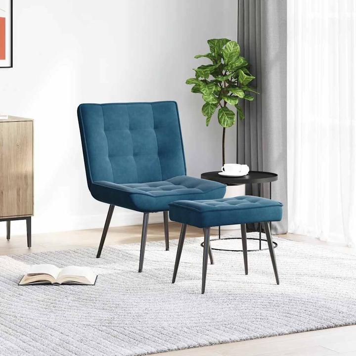 Produktbild vidaXL Relaxsessel mit Hocker Blau Samt Sessel Sessel mit Hocker