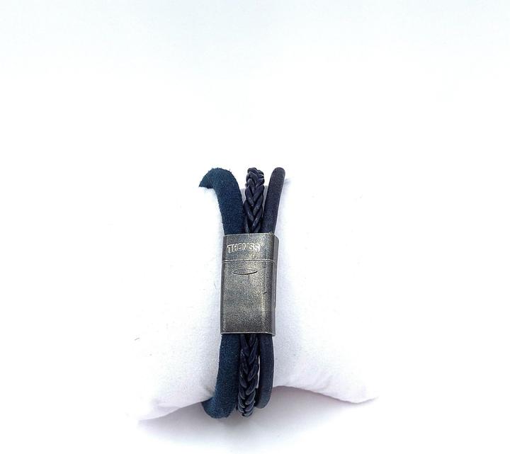 Image du produit Thomss Bracelet cuir No.17 unisexe cuir bleu & fermoir acier inoxydable mat circonférence 22.5cm (22.50 cm, Acier inoxydable, 100% cuir)