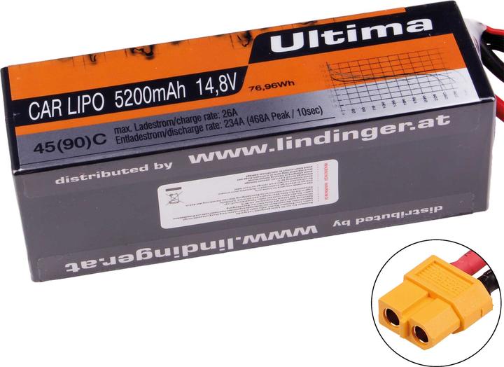 Produktbild Wellpower lipo akku ultima car 5200 mah / 14,8 volt 4s 45/90c ch5 mit xt-60 stecker (14.80 V, 5200 mAh)