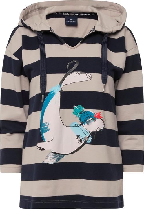Produktbild Laurasøn Hoodie, Ringel, Robben-Print, Kapuze, 3/4-Ärmel, OEKO-TEX (M)