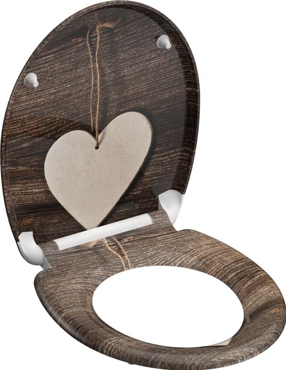 Actual product image Schütte Duroplast toilet seat WOOD HEART soft-close mechanism Quick Release 82377 Heart