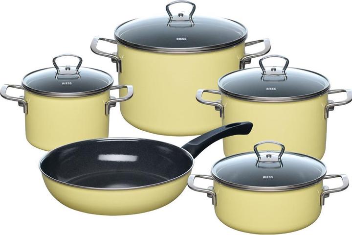 Immagine prodotto Riess Pentole smaltate, set di pentole 5 pezzi LEMON 0558-002 (Set di pentole e padelle da cucina, Smalto)