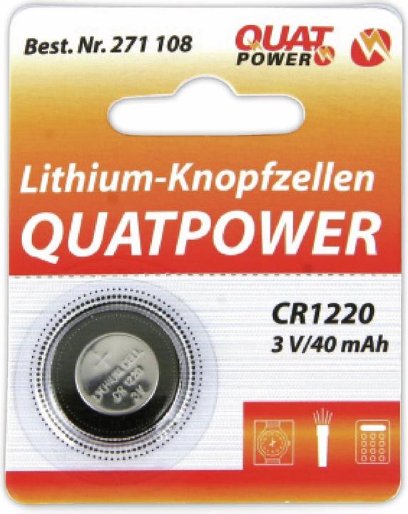 Produktbild QuatPower Lithium-Knopfzellen, CR1220 (1 Stk., CR1220, 40 mAh)