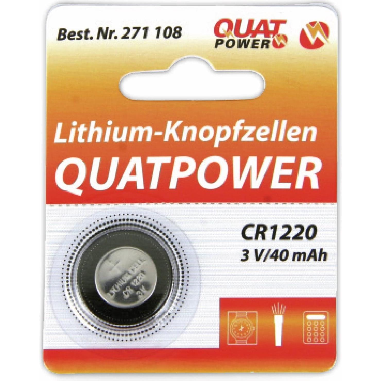 QuatPower Lithium-Knopfzellen, CR1220 (1 Stk., CR1220), Batterien + Akkus