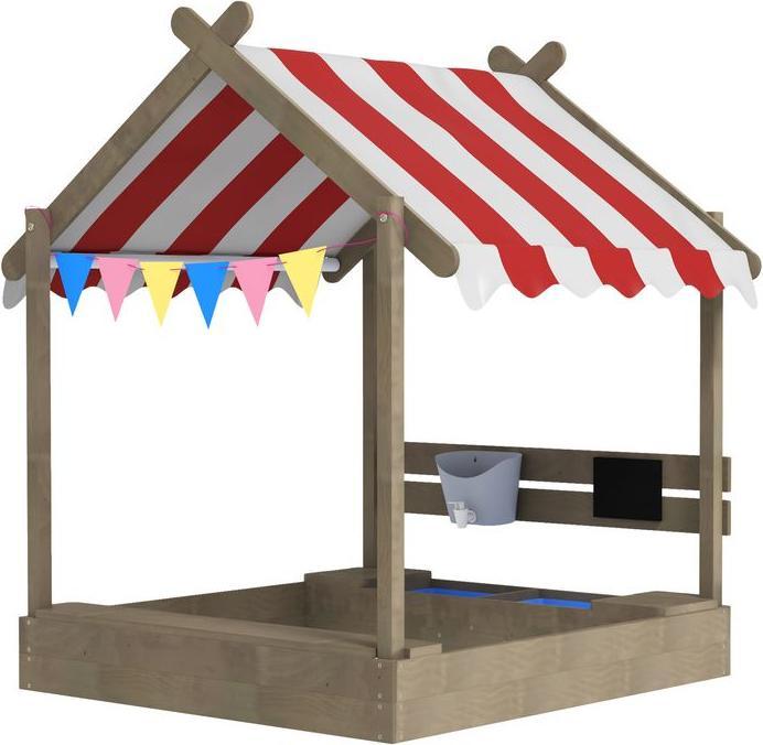 Produktbild Swisshandel24 Sandkasten mit Dach, Sandkiste aus Holz mit Sitzplatz, Spielhaus für 3-7 Jahre, grau