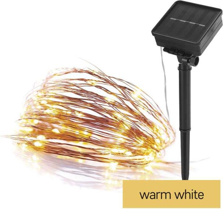 Emos LED-Nanokette mit Solarpanel, kupferfarben, 12 m, Aussen und Innen, warm-weiss, Timer (12 m)