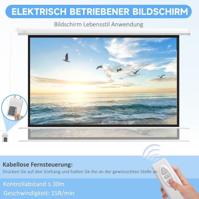 Produktbild Swisshandel24 Beamer-Leinwand Elektrisch 266x149cm 16:9 mit Fernbedienung, für Heimkino, Präsentation, Metall, Wei (104.72", 16:9)