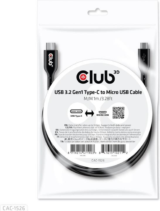 Produktbild Club 3D USB C – USB Micro B (1 m, USB 2.0)
