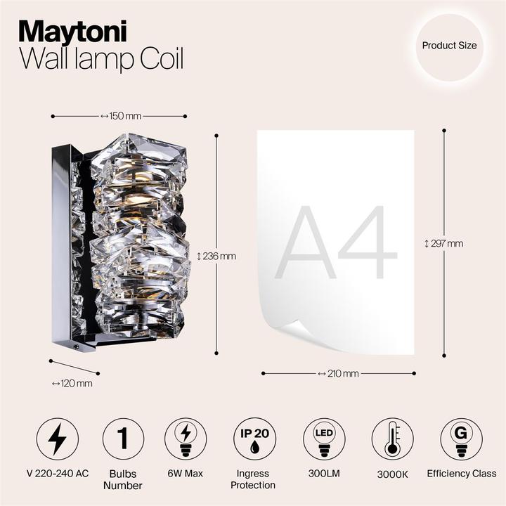 Produktbild Maytoni Coil LED Wandleuchte, Wandlampe 6W Chrom 90Ra Warmweiss (300 lm)