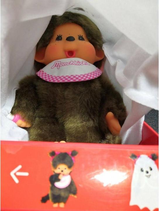 Actual product image Monchhichi Sekiguchi 242092 Original Girl "Friendly Ghost", plush figure with white flutter cape and (20 cm)