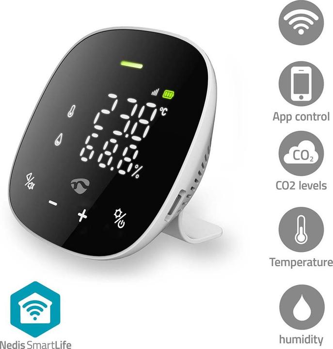 Nedis SmartLife Luftqualitätsmonitor Wi-Fi | inkl. Display | Kohlendioxid (CO2) / Luftfeuchtigkeit /