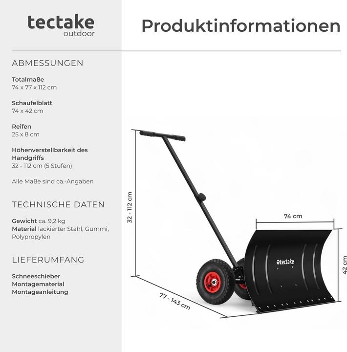 Image du produit tectake Schneeschaufel Muttler, ergonomisch, Luftreifen mit Profil