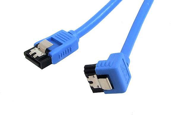 Actual product image Aquatuning SATA connection cable 30cm angled blue, with safety lug (30 cm, SATA II)