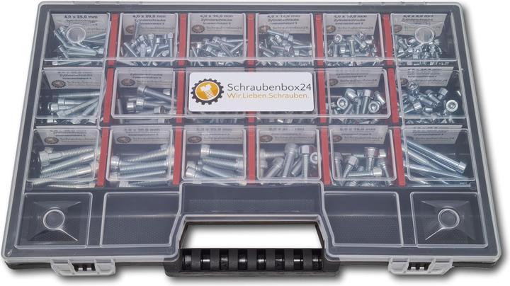 Actual product image Schraubenbox24 Cylinder head screws assortment M4-M5-M6 // 8mm-40mm 375 tlg screw box DIN912 (375 Screws per piece)