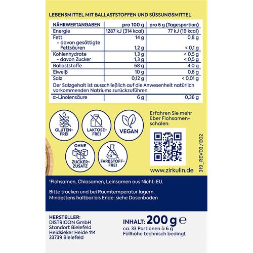 Valeurs nutritives et ingrédients zirkulin Flohsamen Schalen Orange gemahlen (1 pièce(s), Poudre)