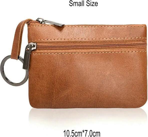 Only-Bags.Store Vintage Crazy Horse Leder Münze Geldbörse Echtes Leder Reissverschluss Münze Brieftasche Retro Key