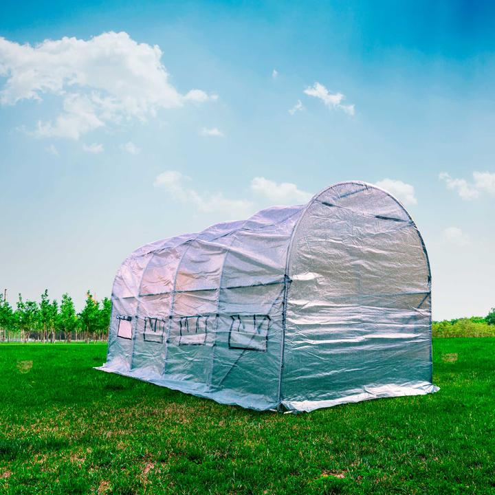 Actual product image PNI Solar garden SG500, size 457 x 210 x 210 cm, solid steel construction, windows with mosquito