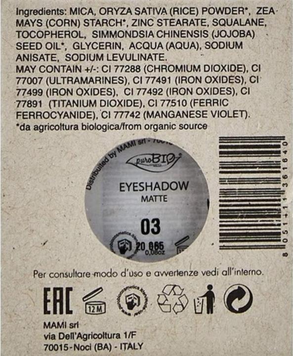 Produktbild Puro Bio PuroBio Compact Matte Eyeshadow Refill Nr. 03 Braun (Braun)