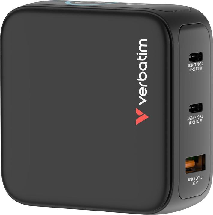 Produktbild Verbatim Mini GaN Charger 3 Port 100W w Display (EU/UK/US) (100 W, 3 Ports)