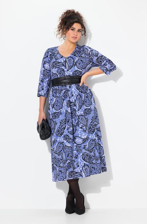 Actual product image Ulla Popken Paisley Zip Front 3/4 Sleeve Empire Knit Dress (62)