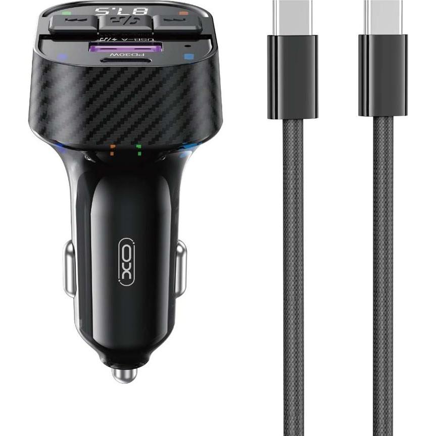 xO Sender FM BCC17 Bluetooth MP3 Autoladegerät 30W schwarz + Kabel USB-C - USB-C, Auto Adapter, Schwarz