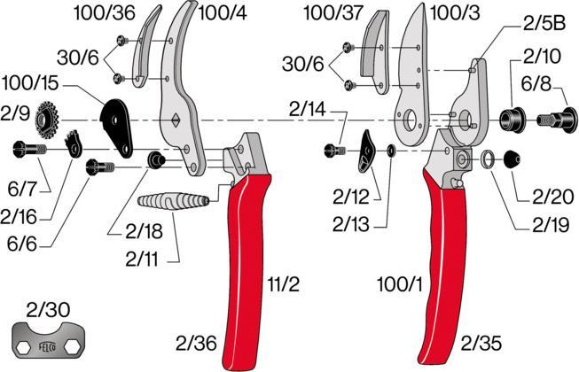 Produktbild Felco 100 Bypass Gartenschere für grosse Hände, für Rechtshänder
