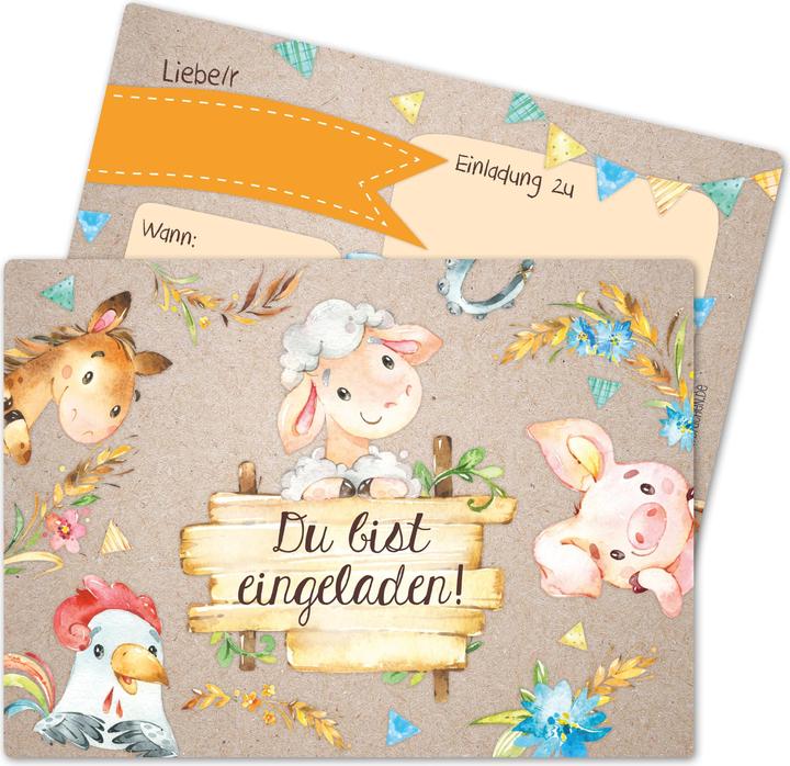 Papierdrachen 12 Einladungskarten zum Geburtstag – Farm (12 Stk.)