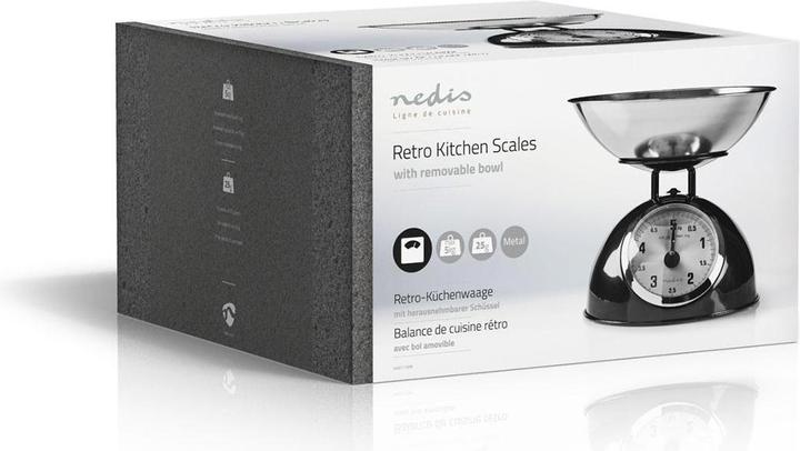 Actual product image Nedis Kitchen Scale - Retro Household - 5 kg Weighing Capacity - Removable Stainless Steel Bowl - 25 g
