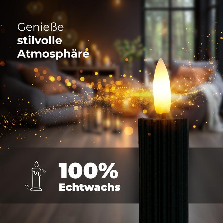 Actual product image Novaliv Stabkerzen LED mit Timer SCHWARZ 2er indoor mit Timer Funktion 6 Stunden ECHTWACHS gerippt 23cm Höhe (2 x)